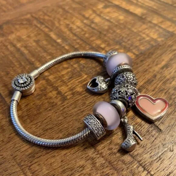 Pandora Moments Halo Snake Chain Bracelet with 9 charms - Picture 3 of 5